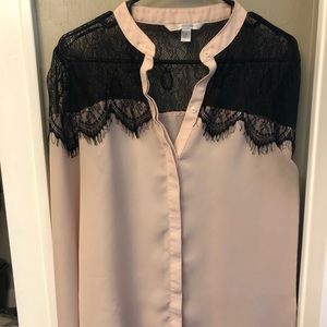 Pink and black lace blouse